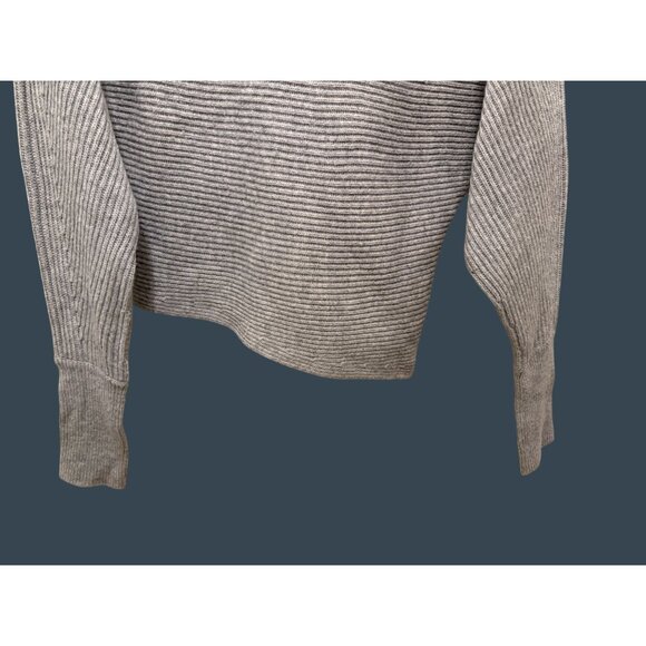 Intermix Gray Wool-Blend Ribbed Knit Sweater With Thumbholes Womens P - Picture 3 of 9